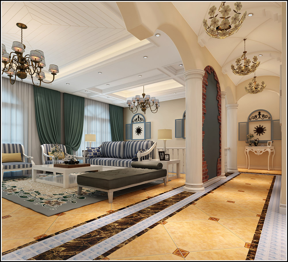 大同铂蓝郡别墅410平米地中海风格装修案例-客厅 大同铂蓝郡别墅410平米地中海风格装修案例-客厅