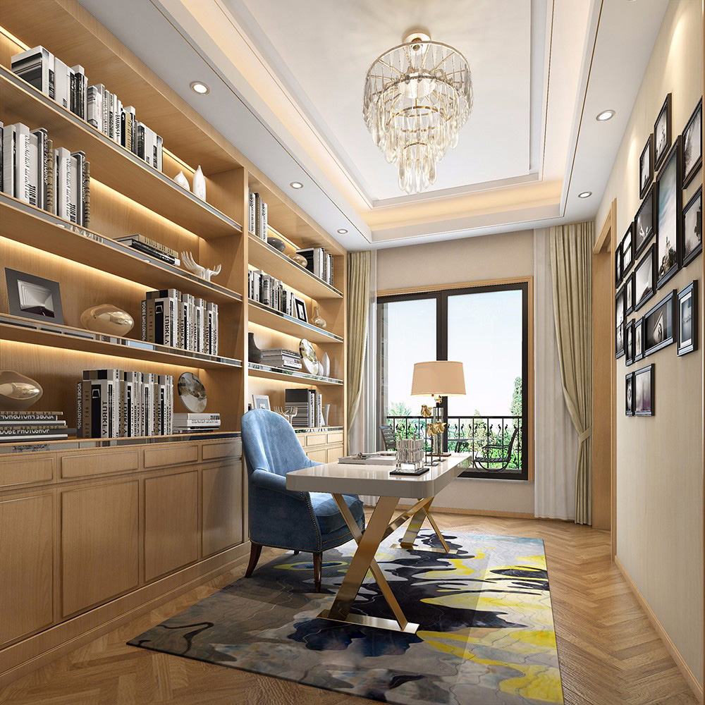 轻奢风格别墅装修设计效果图-碧桂花城别墅300平米-别墅书房装修设计 轻奢风格别墅装修设计效果图-碧桂花城别墅300平米-别墅书房装修设计